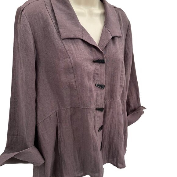 Habitat Womens Brown Rayon/Nylon Blend 3/4 Sleeve Button-Down Shirt Size S - Picture 2 of 7